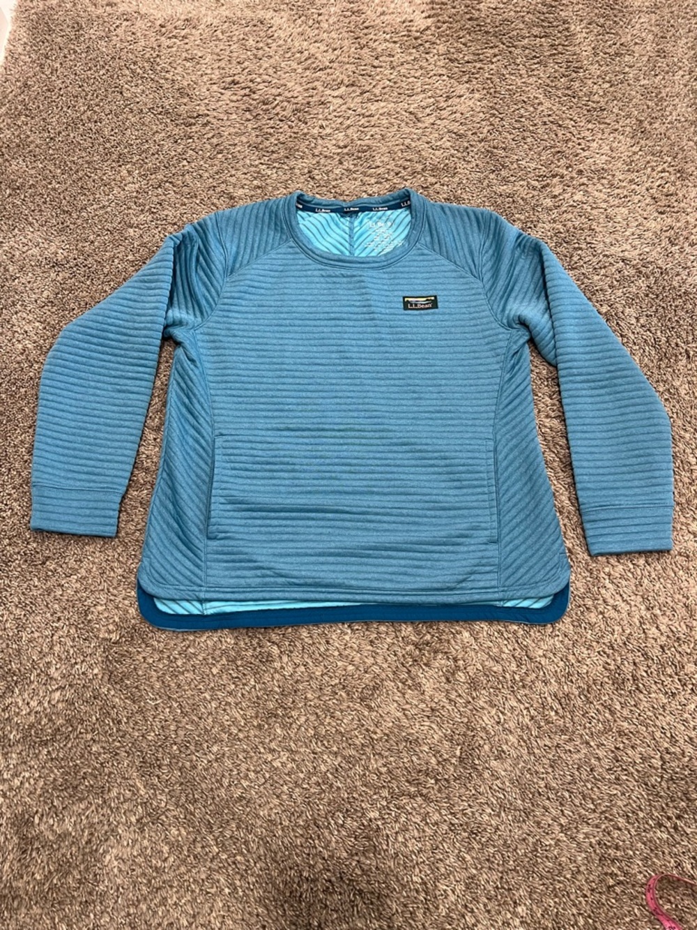 L.L. BEAN Blue Airlight Ribbed Knit Pullover Crew Neck Women's size medium